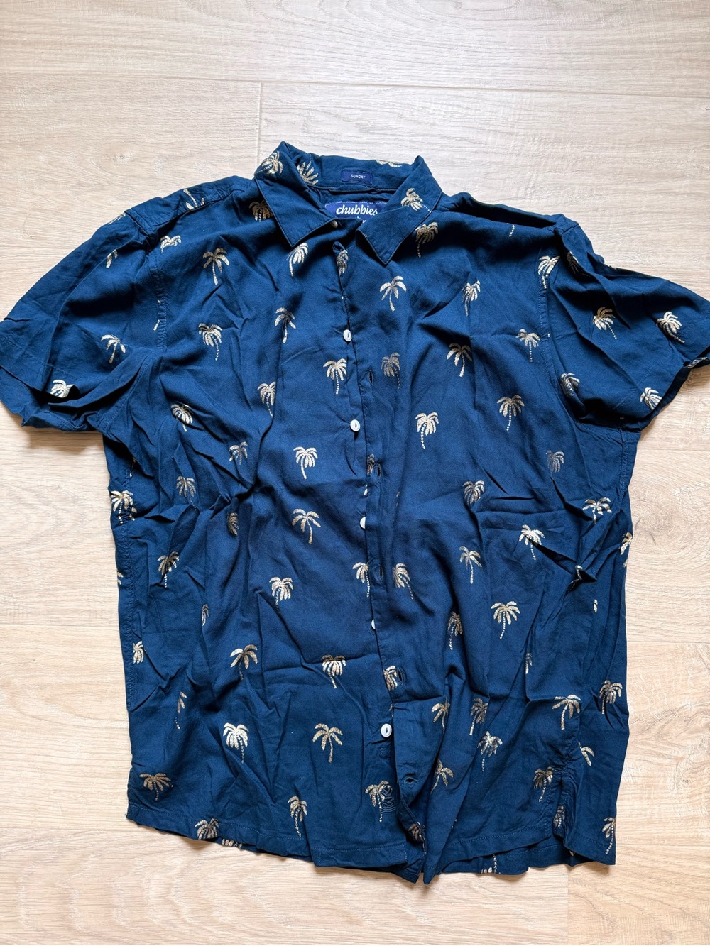 chubbies Navy Short-Sleeve Button-Down with Gold Palm Print